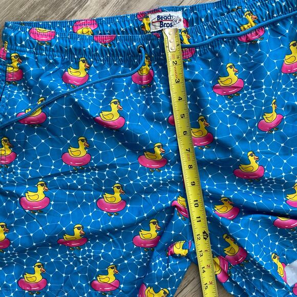 NWT Beach Bros Swim Trunks Men's XL Blue Lined Board Shorts Pink Duck Tube Print - Picture 5 of 10